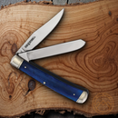 Cold Steel Trapper Pocket Knife 8Cr13MoV Steel Blades Blue Bone Handle