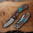 Condor Blue River Hunter Linerlock Folding Knife 3" Natural 440C Steel Blade Walnut With Reconstituted Turquoise Inlay Handle
