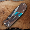 Condor Blue River Hunter Linerlock Folding Knife 3" Natural 440C Steel Blade Walnut With Reconstituted Turquoise Inlay Handle