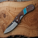 Condor Blue River Hunter Linerlock Folding Knife 3" Natural 440C Steel Blade Walnut With Reconstituted Turquoise Inlay Handle