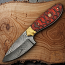 Damascus Hunter Fixed Knife 4.25" Steel Full Tang Blade Sculpted Wood Handle