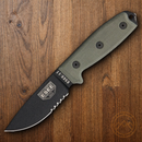 ESEE Model 3MIL Fixed Knife 3.75" Black Powder Coated Part Serrated 1095HC Steel Blade Green Micarta Handle 3MILSB