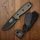 ESEE Model 3MIL Fixed Knife 3.75" Black Powder Coated Part Serrated 1095HC Steel Blade Green Micarta Handle 3MILSB