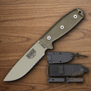 ESEE Model 4 Fixed Knife 4.5" Desert Tan Powder Coated Part Serrated 1095HC Steel Blade OD Green Micarta Handle 4SMBDT