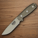 ESEE Model 4 Fixed Knife 4.5" Desert Tan Powder Coated Part Serrated 1095HC Steel Blade OD Green Micarta Handle 4SMBDT