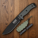 ESEE Model 6 Fixed Knife 5.75" Black Powder Coated Part Serrated 1095HC Steel Blade Linen Micarta Handle 6SOD