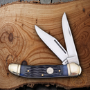 Frost Cutlery Hunter Pocket Knife Stainless Steel Blades Blue Jigged Bone Handle