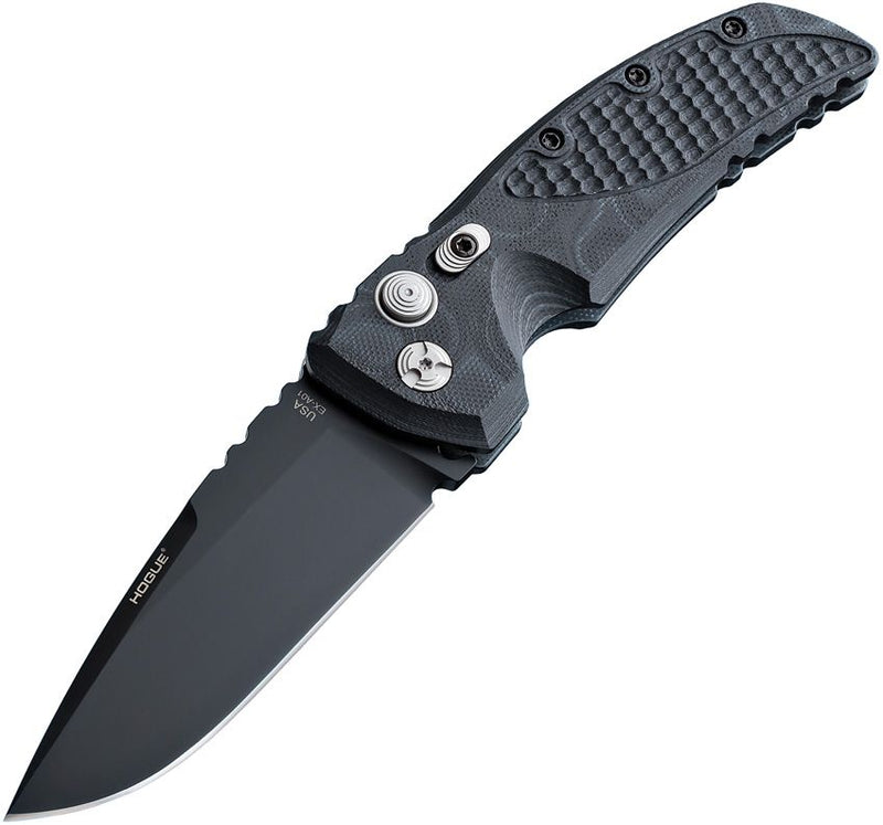 Hogue EX-A01 Button Lock Folding Automatic Knife 3.5" 154CM Steel Drop Point Blade Black G10 Handle 34139 -Hogue - Survivor Hand Precision Knives & Outdoor Gear Store