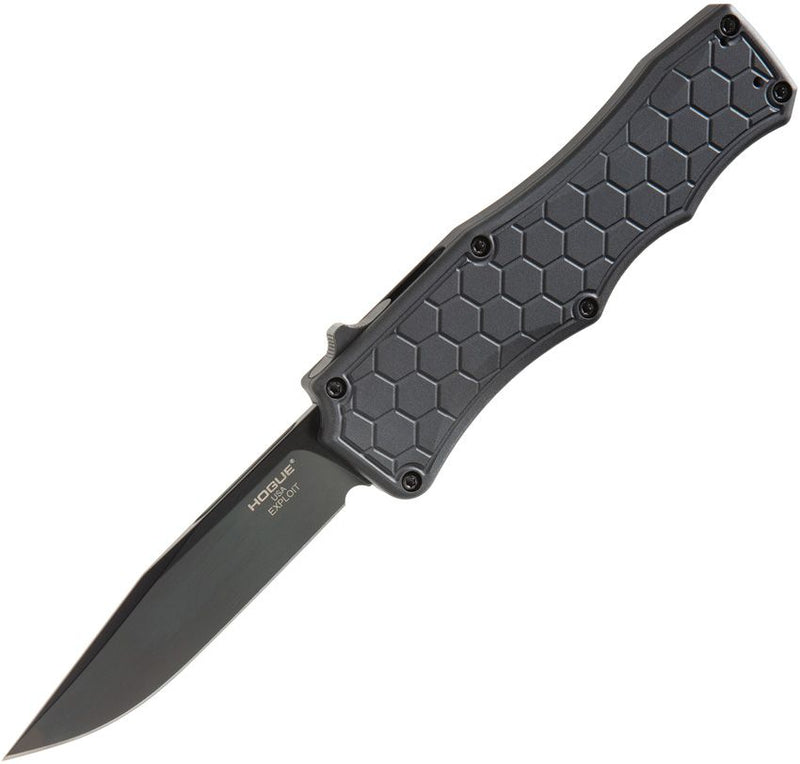 Hogue Exploit Out-The-Front Folding Automatic Knife 3.5" Black PVD Coated CPM S30V Steel Clip Point Blade Anodized Aluminum Handle 34056 -Hogue - Survivor Hand Precision Knives & Outdoor Gear Store