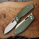CJRB Ekko Button Lock Folding Knife 3.25" AR-RPM9 Steel Extended Tang Blade Green Micarta Handle