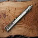 CJRB Ekko Button Lock Folding Knife 3.25" AR-RPM9 Steel Extended Tang Blade Green Micarta Handle