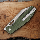CJRB Ekko Button Lock Folding Knife 3.25" AR-RPM9 Steel Extended Tang Blade Green Micarta Handle