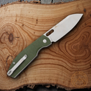 CJRB Ekko Button Lock Folding Knife 3.25" AR-RPM9 Steel Extended Tang Blade Green Micarta Handle