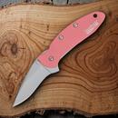 Kershaw Chive A/O Plated Folding Knife 2" 420HC Steel Blade Pink Aluminum Handle