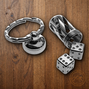 LionSTEEL Set of Two Steel Dice Comes In Acorn-Sized Steel Keychain Container