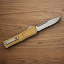 Microtech Auto Combat Troodon SE Gen III Folding Knife 4" Premium Steel Blade Tan Aluminum Handle