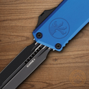 Microtech Auto Scarab II Folding Knife 3.9" Bohler M390MK Steel Blade Blue Aluminum Handle