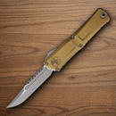 Microtech Auto Combat Troodon Intercepto Folding Knife 4" Bohler M390MK Steel Blade Tan Aluminum Handle