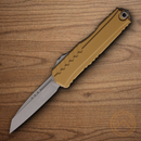 Microtech Auto Cypher II Folding Knife 3.5" Premium Steel Blade Tan Aluminum Handle