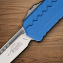 Microtech Auto Cypher II Folding Knife 3.5" Bohler M390MK Steel Blade Blue Aluminum Handle