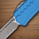 Microtech Auto Cypher II Folding Knife 3.5" Bohler M390MK Steel Blade Blue Aluminum Handle