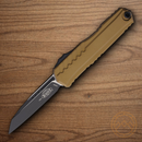 Microtech Auto Cypher II Folding Knife 3.5" Bohler M390MK Steel Blade Tan Aluminum Handle