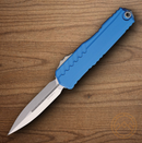 Microtech Auto Cypher II Folding Knife 3.5" Bohler M390MK Steel Blade Blue Aluminum Handle