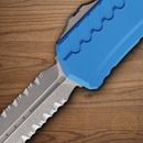 Microtech Auto Cypher II Folding Knife 3.5" Bohler M390MK Steel Blade Blue Aluminum Handle