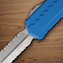 Microtech Auto Cypher II Folding Knife 3.5" Bohler M390MK Steel Blade Blue Aluminum Handle