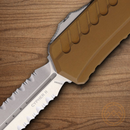 Microtech Auto Cypher II Folding Knife 3.5" Bohler M390MK Steel Blade Tan Aluminum Handle
