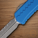 Microtech Auto Cypher II Folding Knife 3.5" Bohler M390MK Steel Blade Blue Aluminum Handle