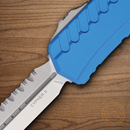 Microtech Auto Cypher II Folding Knife 3.5" Bohler M390MK Steel Blade Blue Aluminum Handle