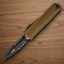 Microtech Auto Cypher II Folding Knife 3.5" Bohler M390MK Steel Blade Tan Alumimun Handle