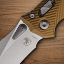 Microtech Amphibian Folding Knife 4" Bohler M390MK Steel Blade Tan Aluminum Handle
