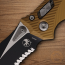 Microtech Amphibian Folding Knife 4" Bohler M390MK Steel Blade Tan Aluminum Handle