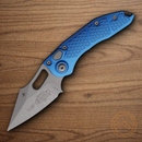 Microtech Auto Stitch Folding Knife 3.75" Premium Steel Blade Blue Aluminum Handle