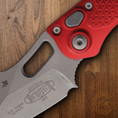 Microtech Auto Stitch S/E Folding Knife 3.75" Premium Steel Blade Red Aluminum Handle