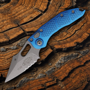 Microtech Auto Stitch S/E Folding Knife 3.75" Partial Serrated Premium Steel Blade Blue Aluminum Handle