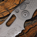 Microtech Auto Stitch S/E Folding Knife 3.75" Partial Serrated Premium Steel Blade Gray Aluminum Handle