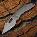 Microtech Auto Stitch S/E Folding Knife 3.75" Partial Serrated Premium Steel Blade Gray Aluminum Handle