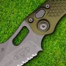 Microtech Auto Stitch Folding Knife 3.75" Partial Serrated Bohler M390 Steel Blade OD Green Aluminum Handle