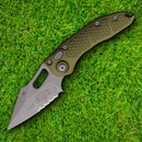 Microtech Auto Stitch Folding Knife 3.75" Partial Serrated Bohler M390 Steel Blade OD Green Aluminum Handle