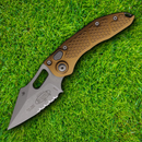 Microtech Auto Stitch S/E Folding Knife 3.75" Partial Serrated Premium Steel Blade Tan Aluminum Handle