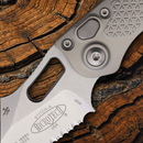 Microtech Auto Stitch S/E Folding Knife 3.75" Partial Serrated Premium Steel Blade Gray Aluminum Handle