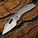 Microtech Auto Stitch S/E Folding Knife 3.75" Partial Serrated Premium Steel Blade Gray Aluminum Handle