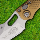 Microtech Auto Stitch S/E Folding Knife 3.75" Partial Serrated Premium Steel Blade Tan Aluminum Handle