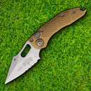 Microtech Auto Stitch S/E Folding Knife 3.75" Partial Serrated Premium Steel Blade Tan Aluminum Handle