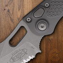 Microtech Auto Stitch S/E Folding Knife 3.75" Serrated Premium Steel Blade Gray Aluminum Handle