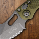 Microtech Auto Stitch S/E Folding Knife 3.75" Serrated Premium Steel Blade OD Green Aluminum Handle