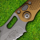 Microtech Auto Stitch S/E Folding Knife 3.75" Serrated Premium Steel Blade Tan Aluminum Handle